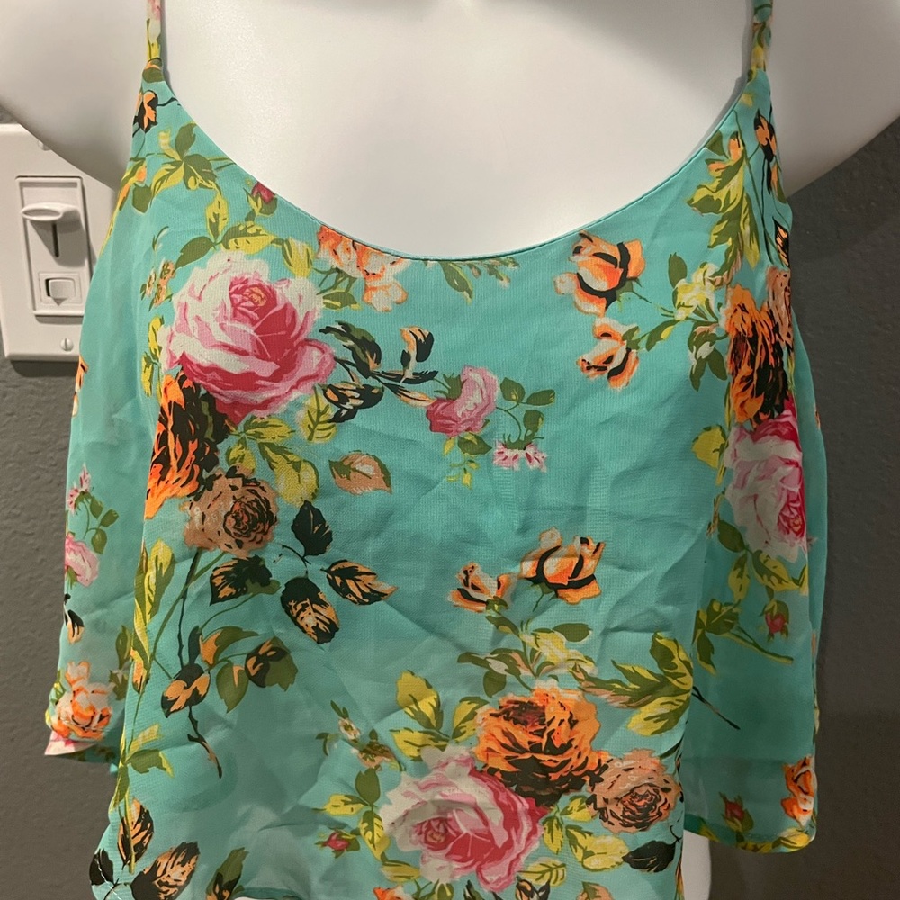 Floral crop top with under layer crop.  Like new size large